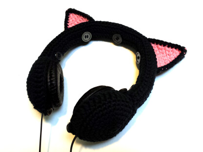 black cat ears headphones cover